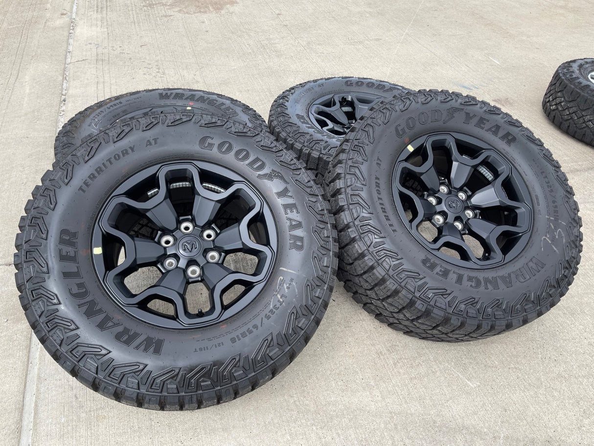 18" Dodge Ram 1500 TRX RHO Black OEM 66002 wheels rims TERRITORY A/T 35" NEW Texas Truck Tire
