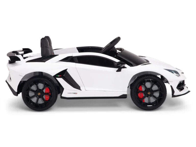 12V Lamborghini Aventador SVJ Kids Ride On Car with Remote Control, Leather Seats, and MP3 Player