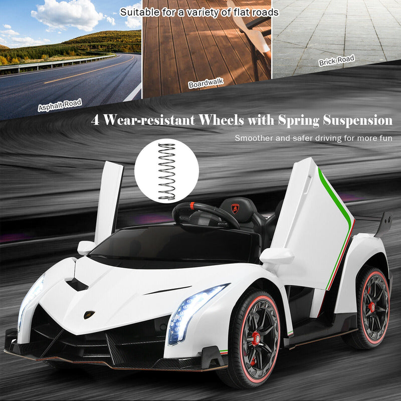 2-Seater Licensed Lamborghini Kids Ride On Car with RC and Swing Function - White (12V)