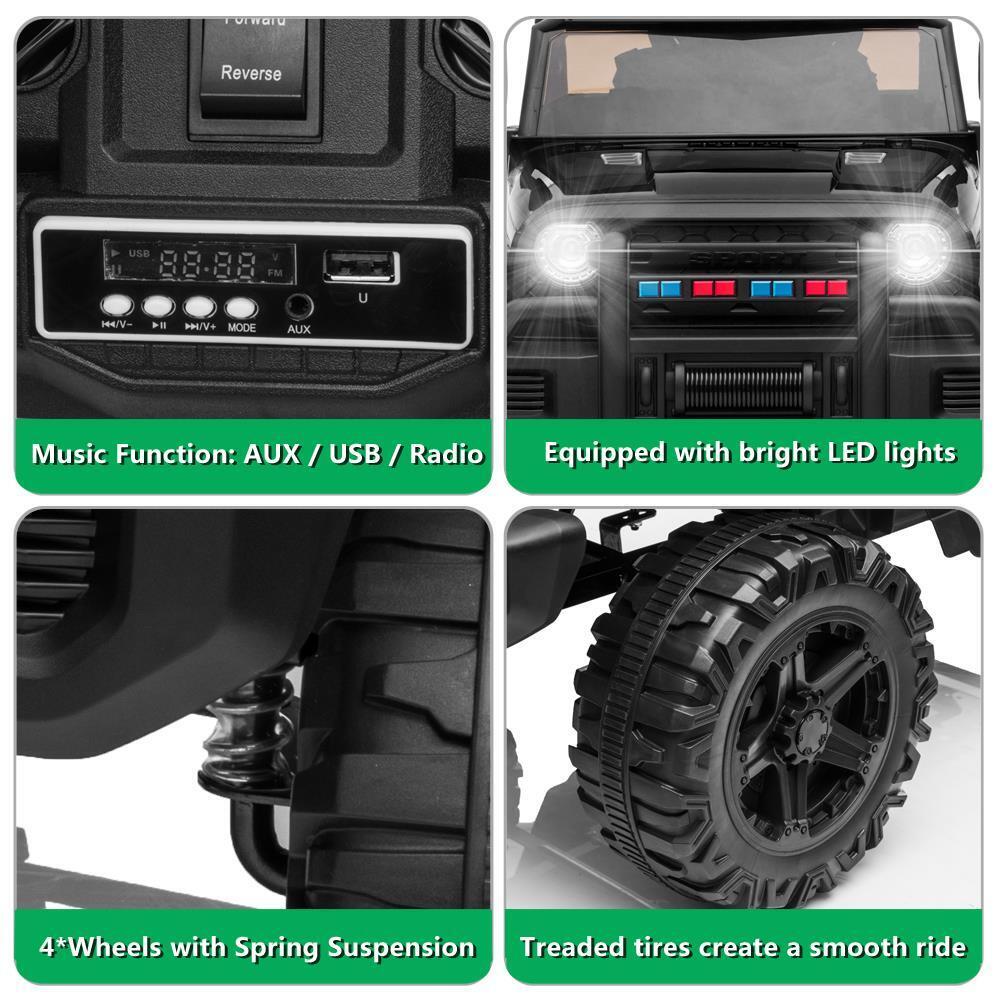 Electric 12V Black Kids Ride-On Truck with 2.4G Remote Control and 3 Speed Modes