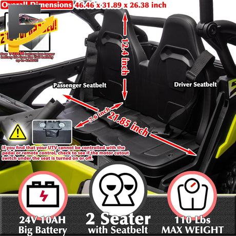24V 10Ah Kids 2-Seater Ride-On UTV with Remote Control for Boys and Girls