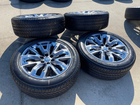 22" GMC Yukon Chevy Tahoe Escalade OEM chrome 95513 wheels rims tires Texas Truck Tire