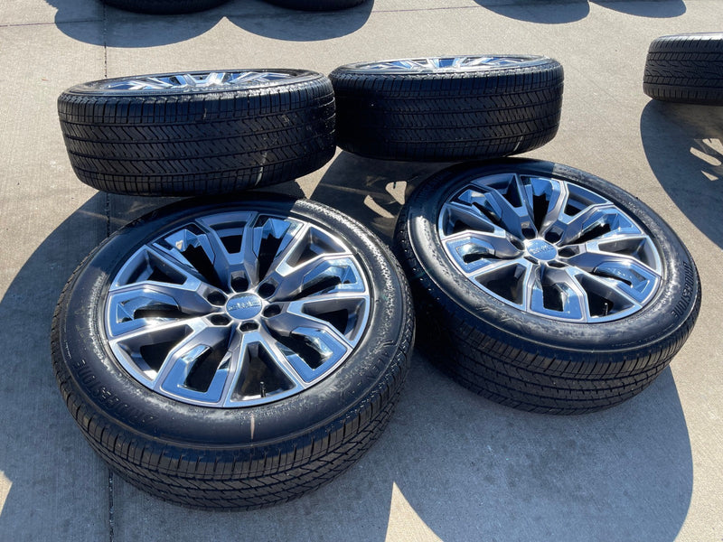 22" GMC Yukon Chevy Tahoe Escalade OEM chrome 95513 wheels rims tires Texas Truck Tire