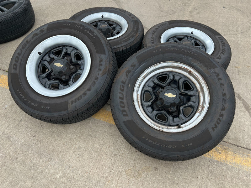 14" Chevy C1500 Blazer Old School Chevy wheels rims GMC tires 5x120 5x4.75 Texas Truck Tire
