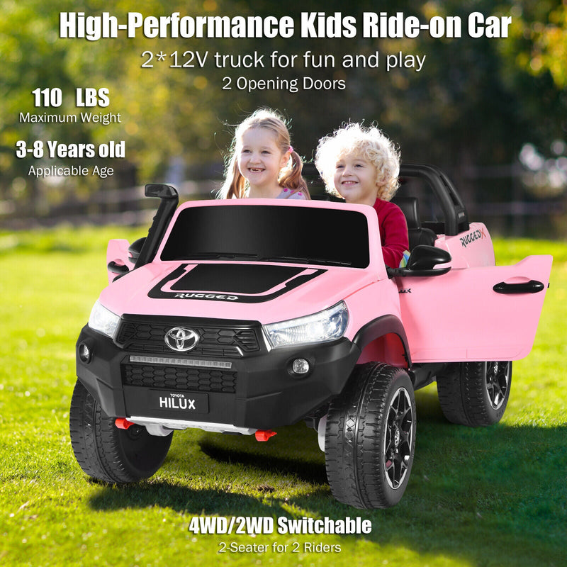 2-Seater Licensed Toyota Hilux Ride On Truck Car with Remote Control - Pink
