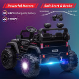 24V Kids Ride On Car in Black with Remote Control - 2 Seater 20” Extra Large Seat Truck