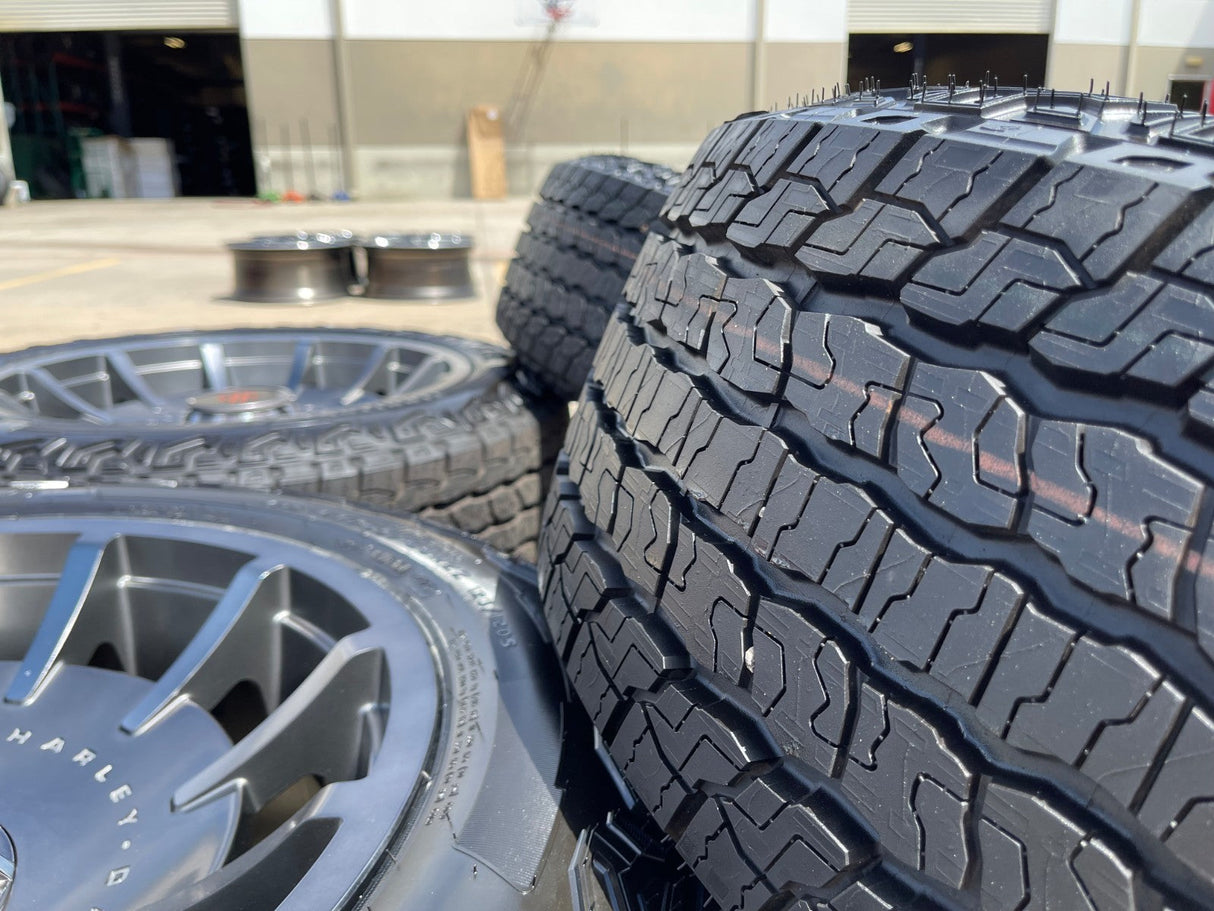 22" 22x10 Chevy Silverado Tahoe Suburban HARLEY DAVIDSON OEM wheels rims NEW 35" Texas Truck Tire