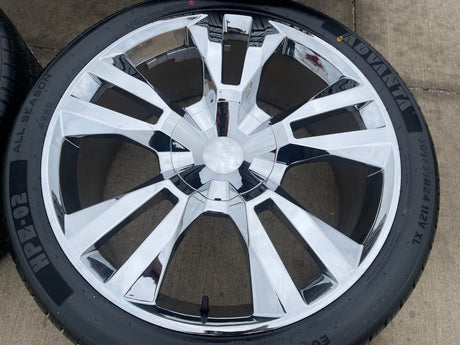 24" Chevy Silverado GMC OEM Replica Yukon Tahoe 5821 5620 wheels rims CHROME Texas Truck Tire