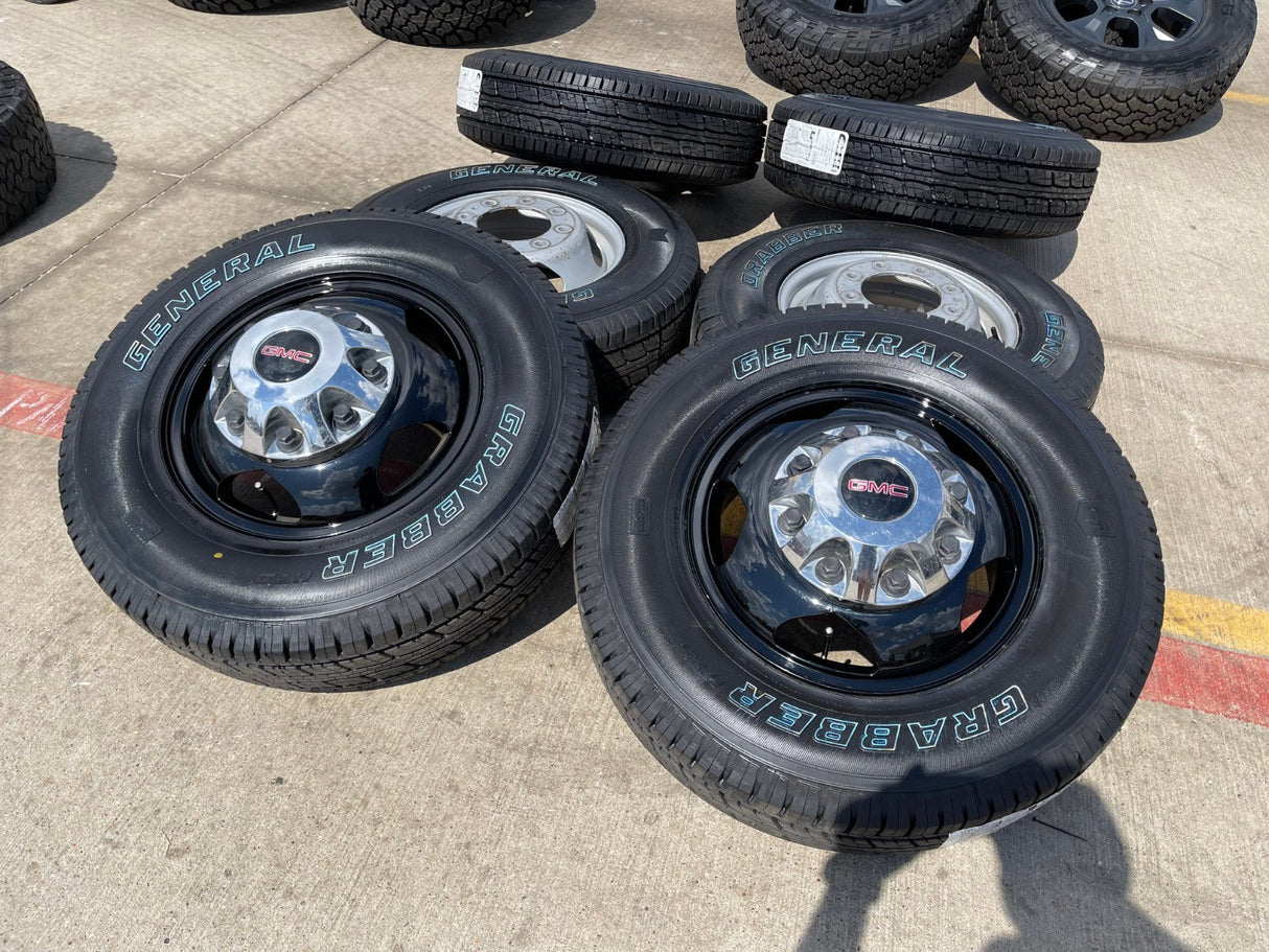 17" GMC Sierra Chevy Silverado 3500 Black Dually rims wheels OEM 5519 5520 NEW Texas Truck Tire