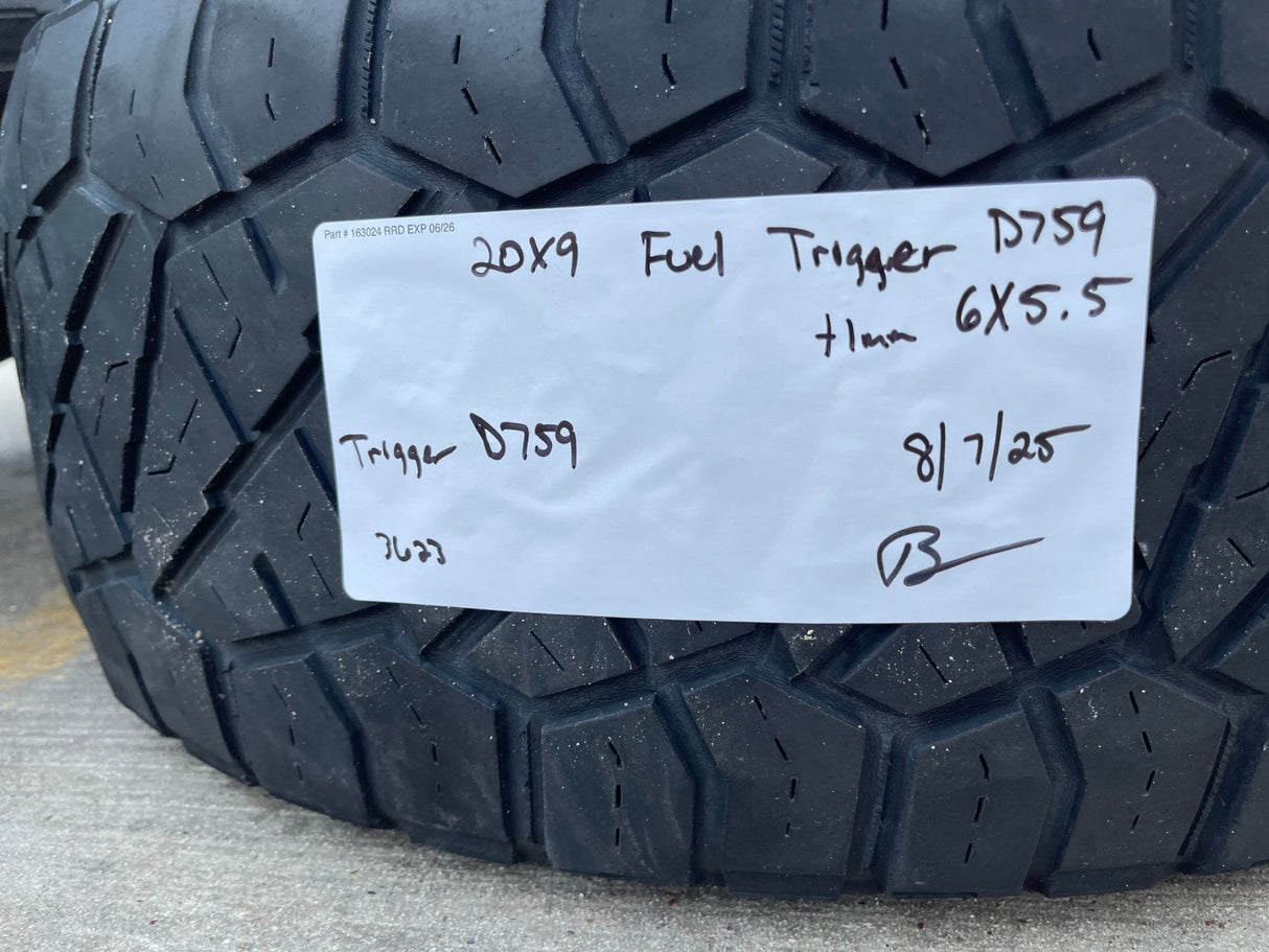 20x9 Fuel Trigger D759 Chevy Silverado RAM Tacoma wheels rims 6x139 6x5.5 tires Texas Truck Tire