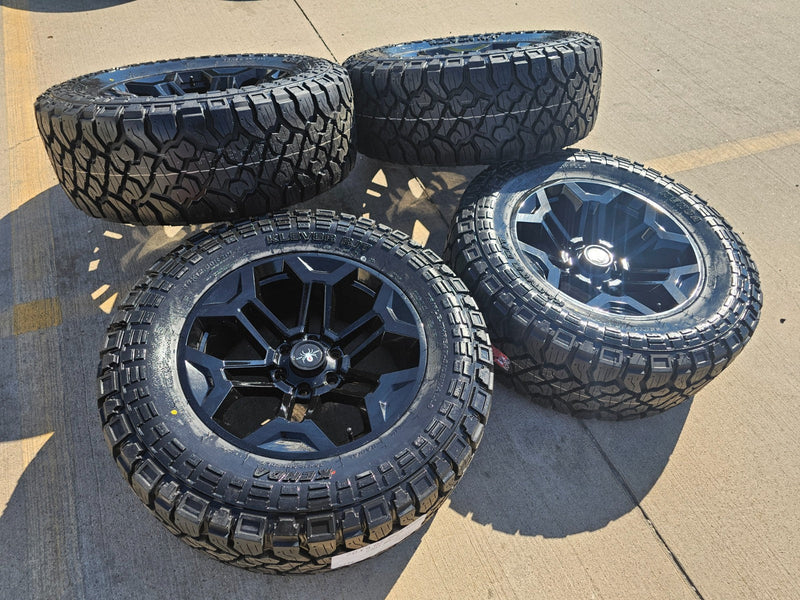 20" 20x9 Black Widow Chevy Silverado OEM GMC Sierra wheels rims 35" KENDA NEW Texas Truck Tire