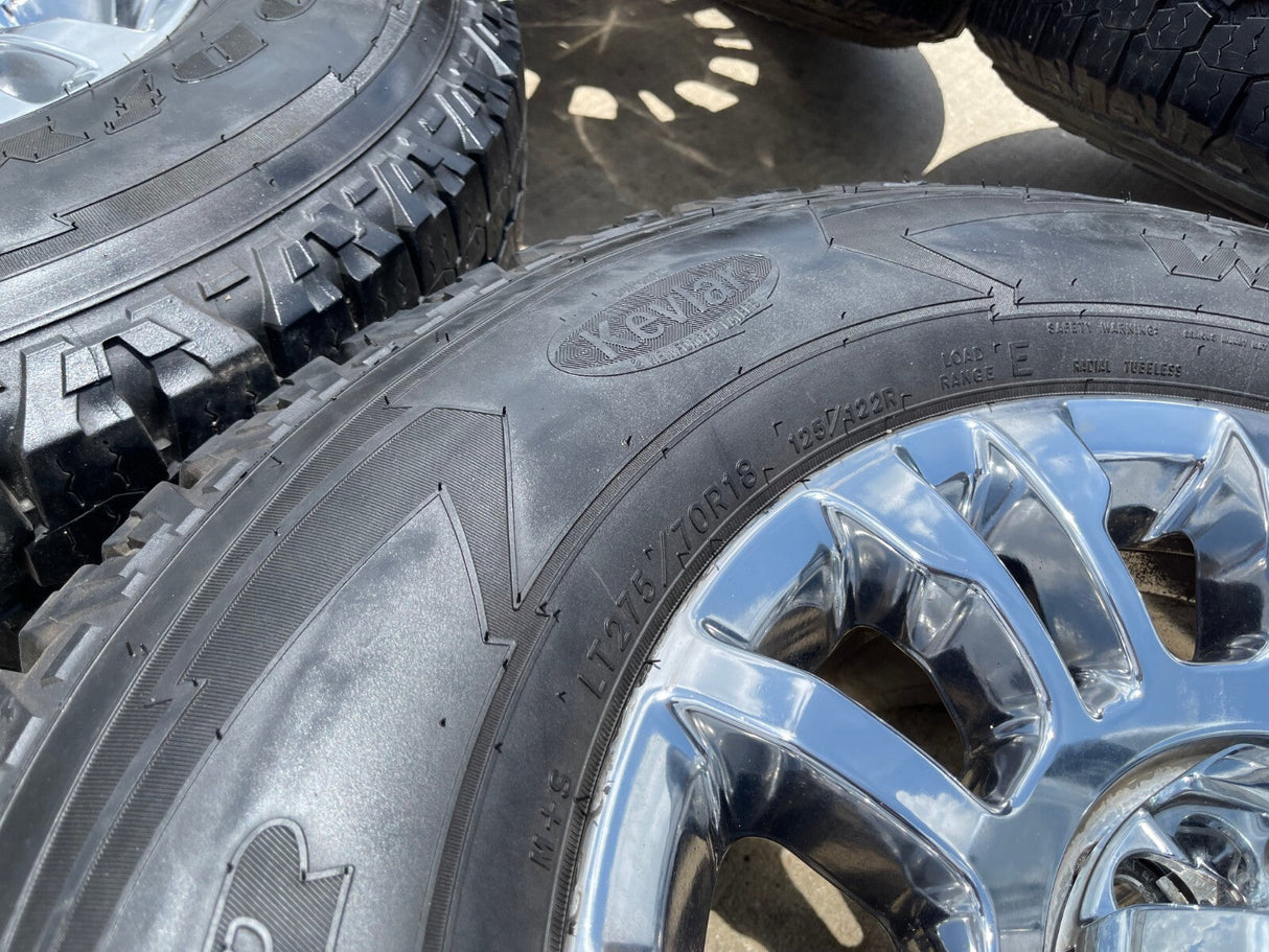 18" Ford F-250 F-350 OEM rims wheels 10290 chrome tires GOODYEAR WRANGLER A/T Texas Truck Tire