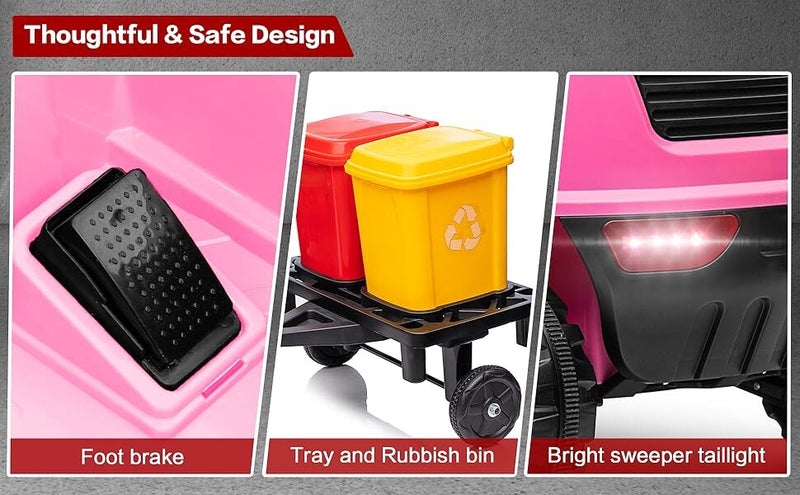 12V Kids Ride-On Construction Sweeper Truck with Trailer and Rubbish Bin Toy Car