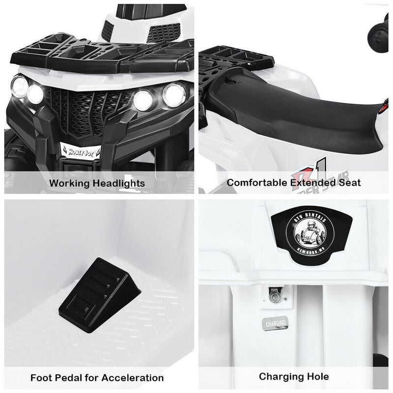 Premium 6V White Electric Ride on ATV for Kids - Powered by Battery