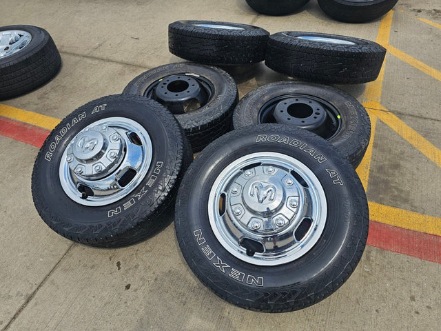 17" Dodge Ram 3500 Dually 8x200 wheels rims 2703 2704 OEM A/T tires Texas Truck Tire