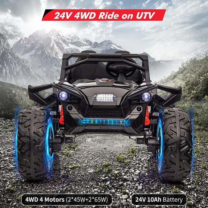 24V Kids Car Power Wheel Ride on UTV Vehicle with Remote Control and LED Light - Black