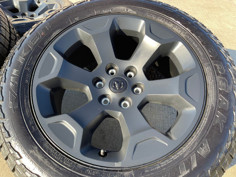 20" Dodge Ram 1500 OEM Laramie Black 2680 wheels rims 2025 2026 FALKEN A/T3 NEW Texas Truck Tire