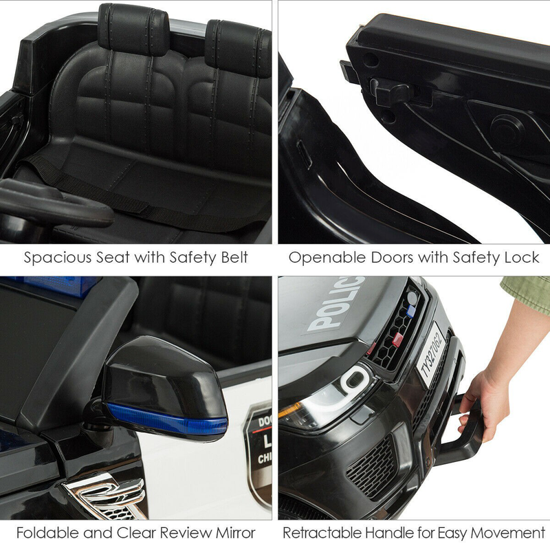 Electric Bluetooth Ride On Police Car for Kids with Remote Control - 12V