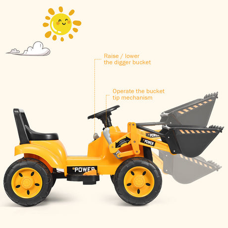 6V Battery Powered Kids Excavator Tractor with Digging Bucket - Yellow