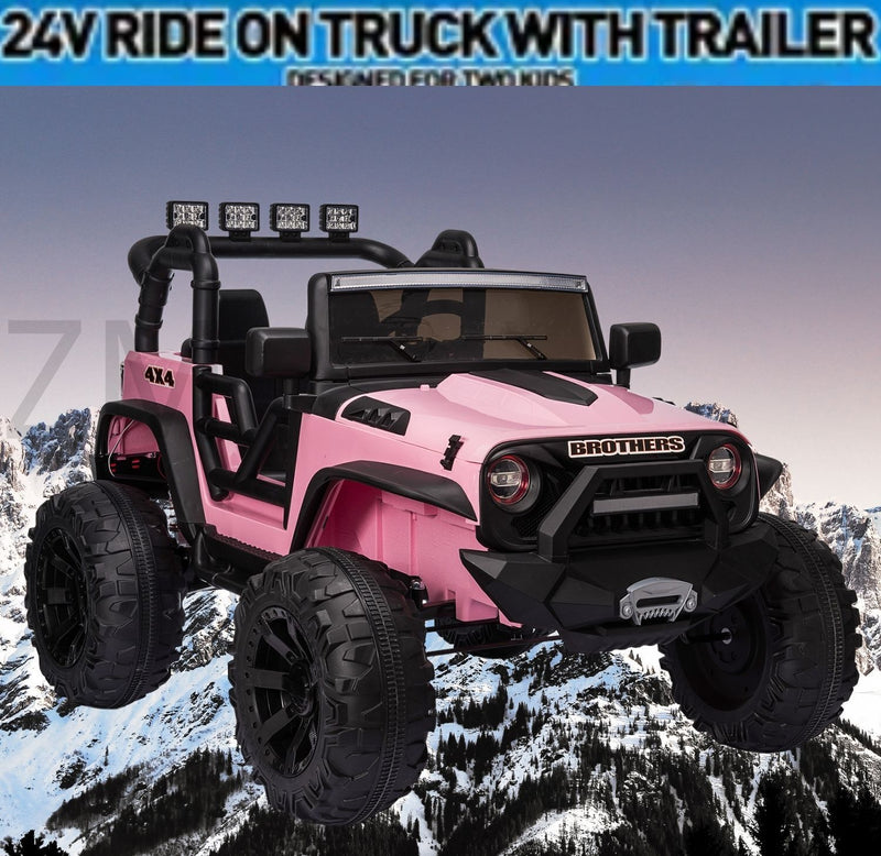 2 Seater 24V Kids Ride On Truck with Remote Control, LED Lights, and 3 Speeds - 2x200W Power