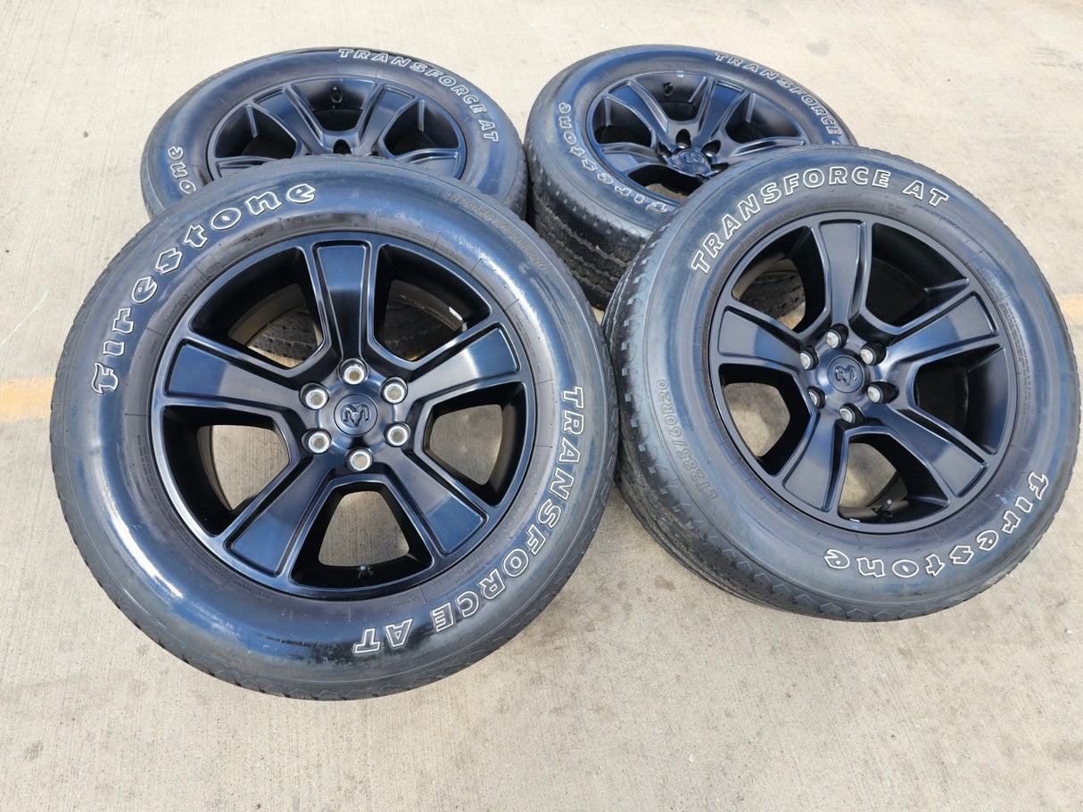 20" Dodge Ram 1500 OEM LIMITED Black 2676 2723 wheels rims FIRESTONE A/T Texas Truck Tire
