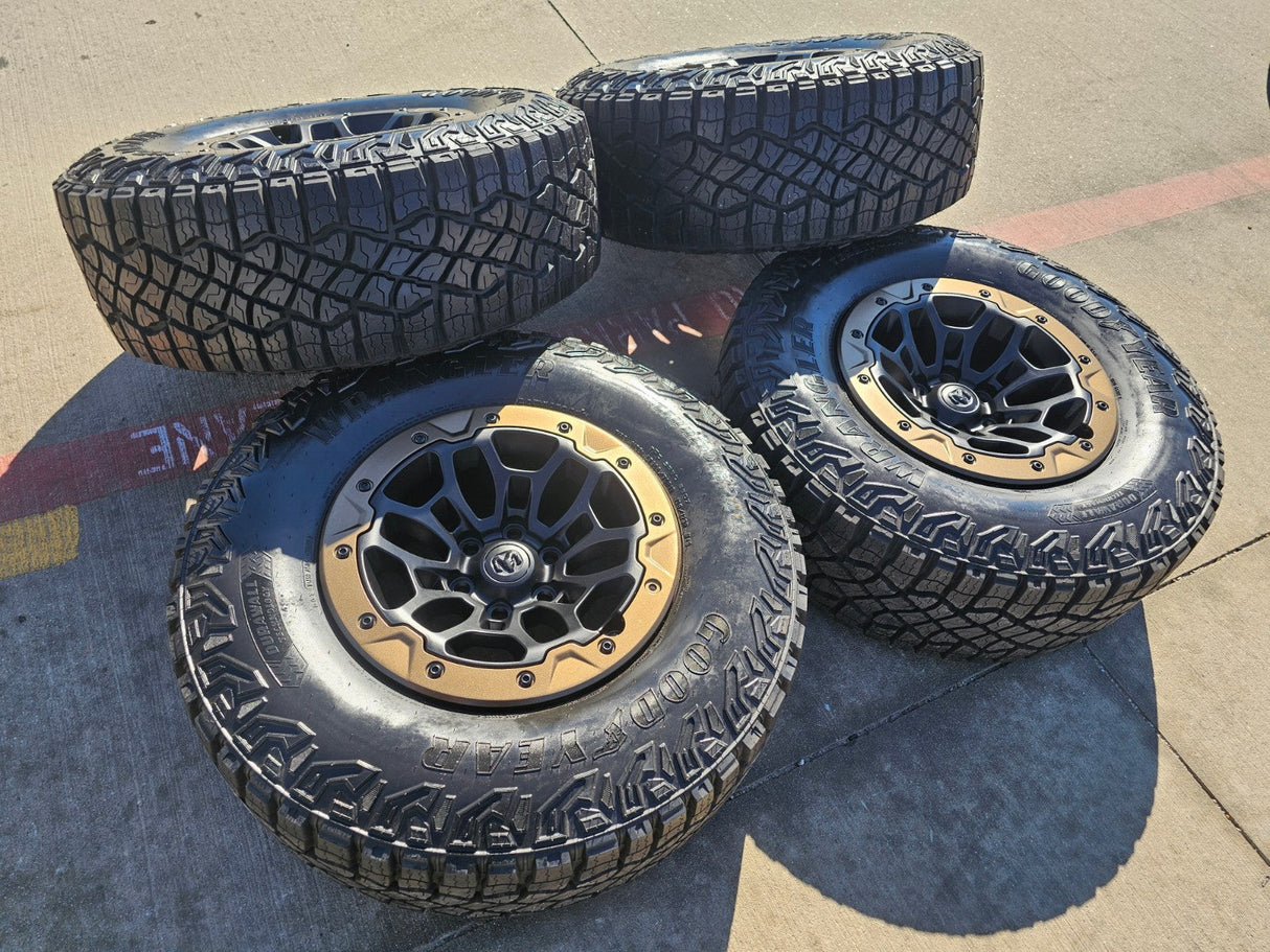 18" Dodge Ram 1500 TRX Beadlock OEM bronze RHO wheels rims 2735 tires NEW 35" Texas Truck Tire
