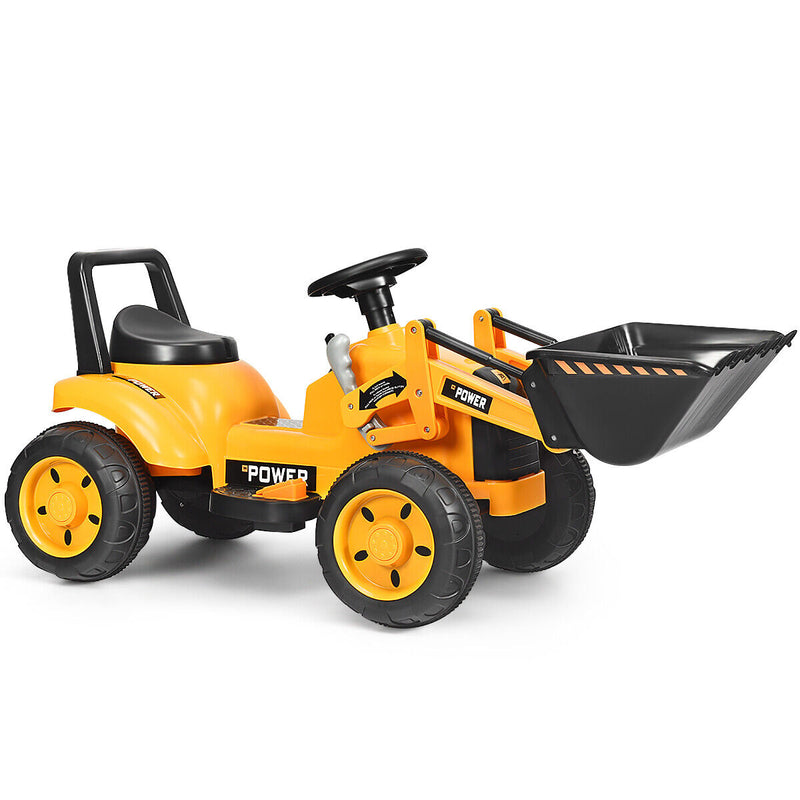 6V Battery Powered Kids Excavator Tractor with Digging Bucket - Yellow