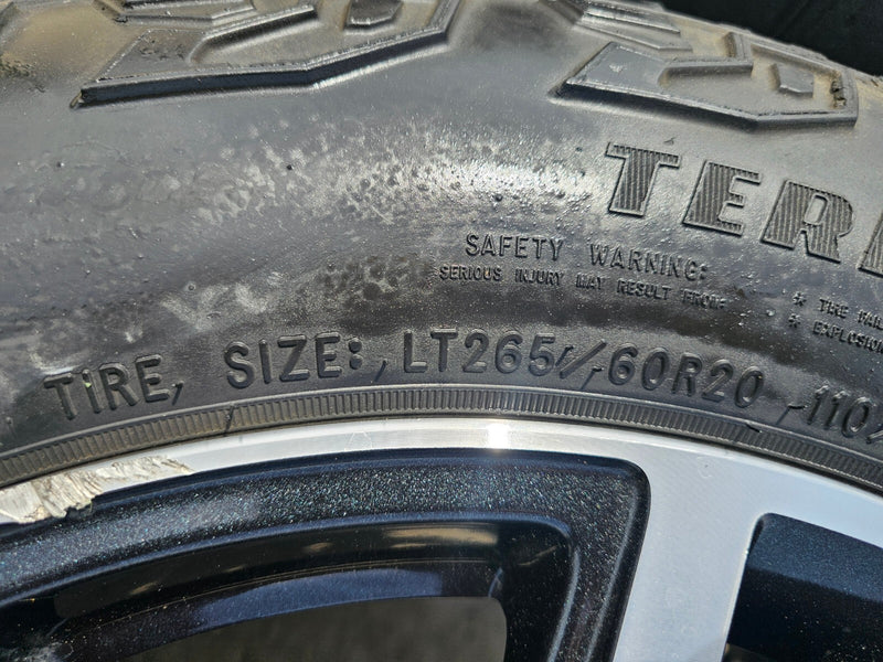 20" GMC Sierra Yukon AT4X Silverado OEM 5914 wheels rims TERRITORY M/T Texas Truck Tire