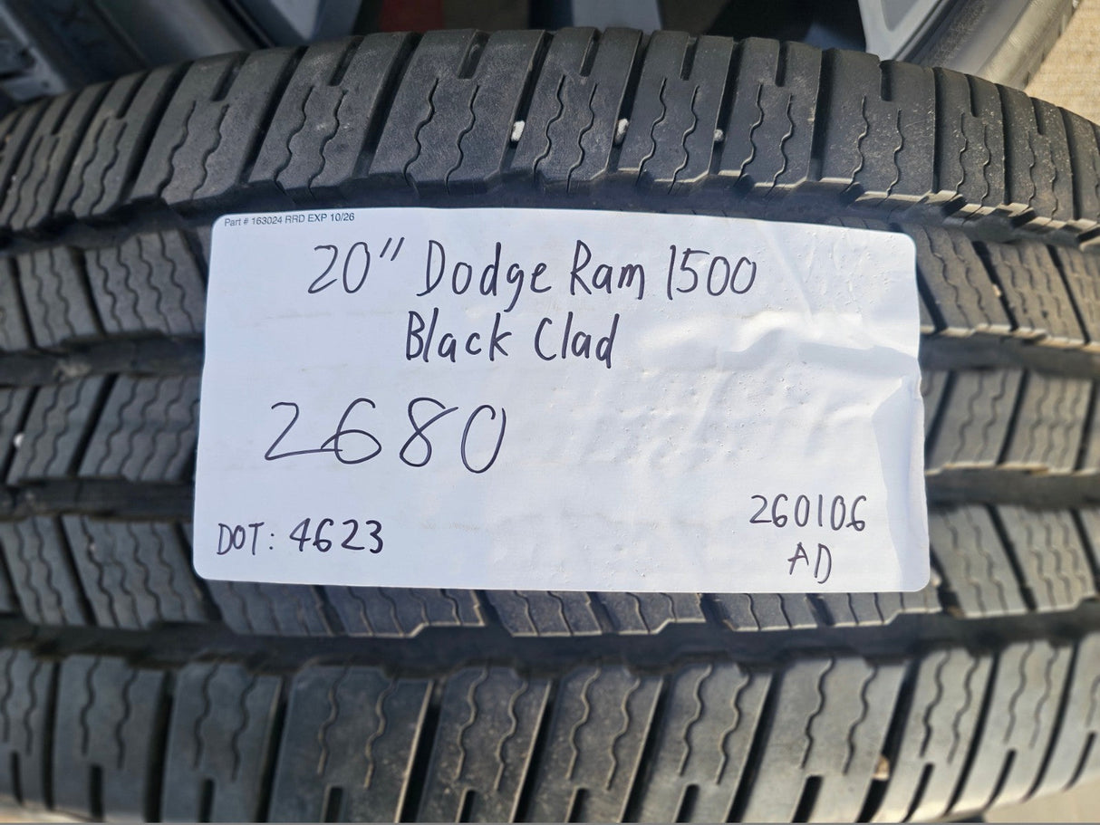 20" Dodge Ram 1500 OEM Laramie Black 2680 wheels rims 2024 2025 2026 MICHELIN Texas Truck Tire