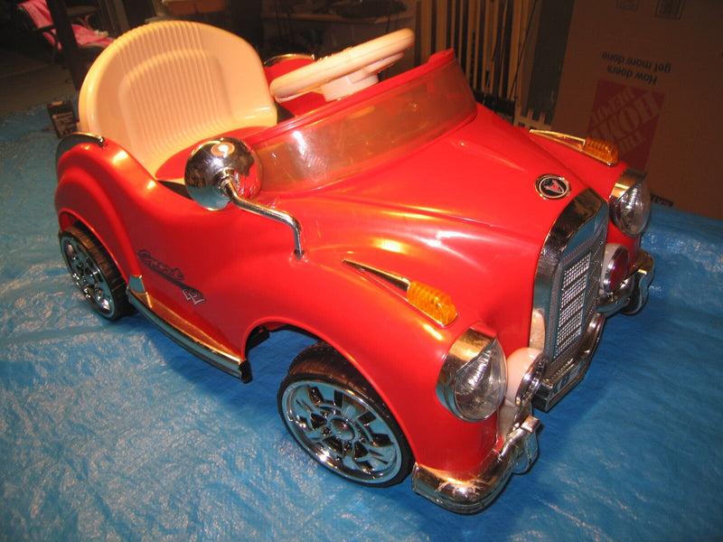 6V Red Kids Ride-On Car with Chrome Details, Mercedes Style Collectible Design