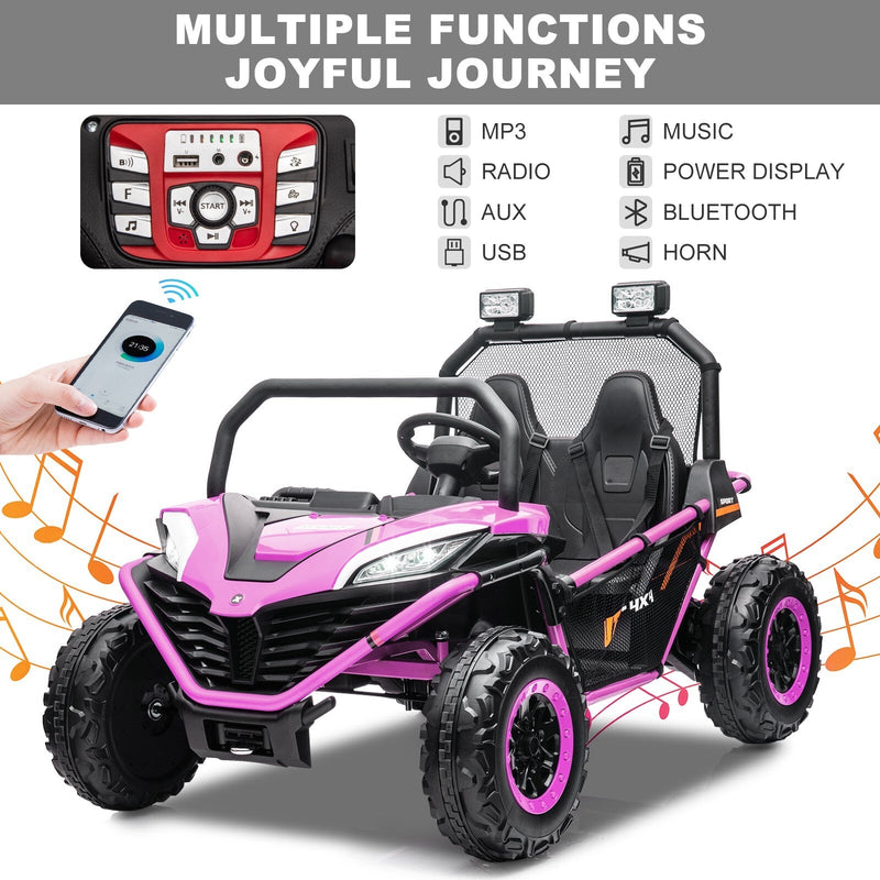 24V Kids 2-Seater Off-Road Ride-On UTV Car with 400W Motor, EVA Wheels, and Remote Control - Purple