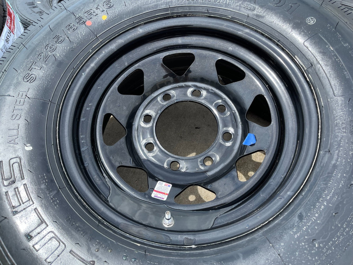 (5) 16x6 16" Dexstar Steel Trailer Gloss Black Wheels Rims Tires 14 PLY 8x6.5 Texas Truck Tire