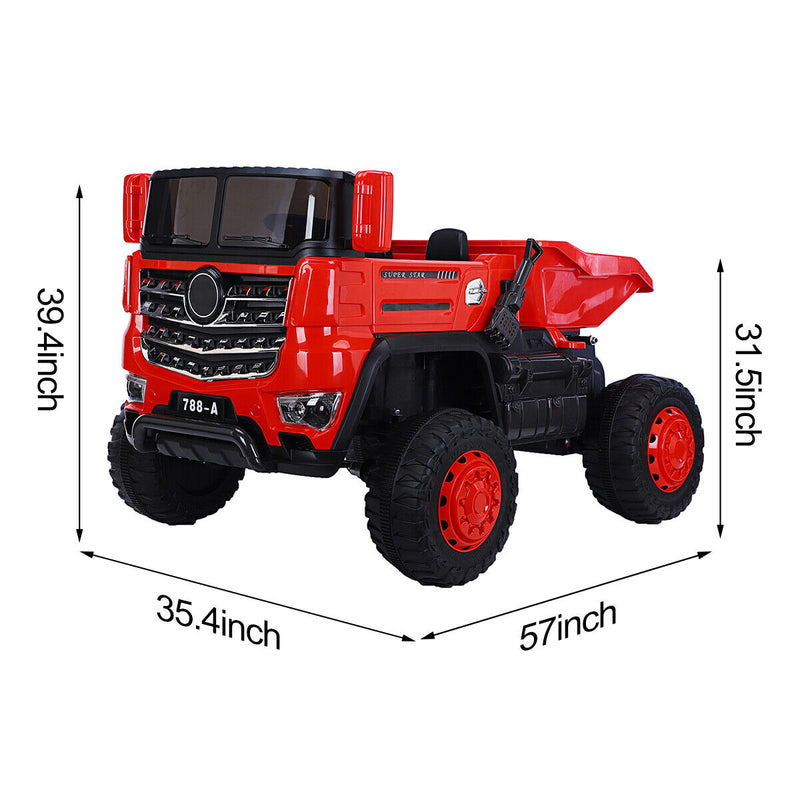 12V 2-Passenger Ride On Dump Truck with Remote Controlled Electric Construction Vehicle