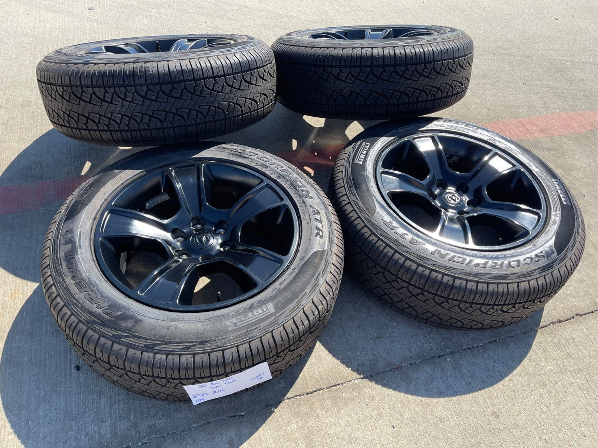 20" Dodge Ram 1500 OEM LIMITED Black 2676 2723 wheels rims PIRELLI A/TR Texas Truck Tire