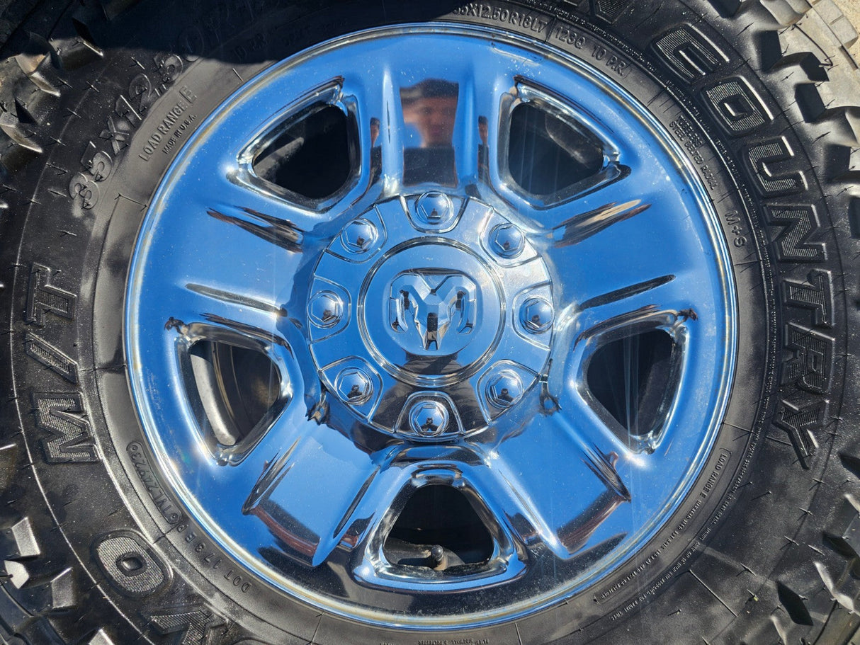 18" Dodge Ram 2500 3500 STEEL chrome OEM 2473 wheels rims TOYO M/T 35" Texas Truck Tire