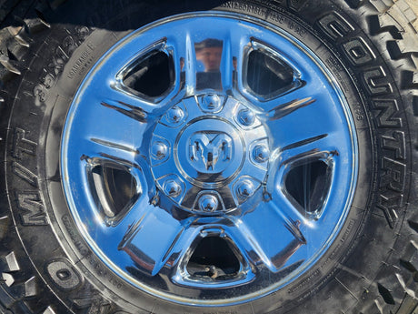 18" Dodge Ram 2500 3500 STEEL chrome OEM 2473 wheels rims TOYO M/T 35" Texas Truck Tire