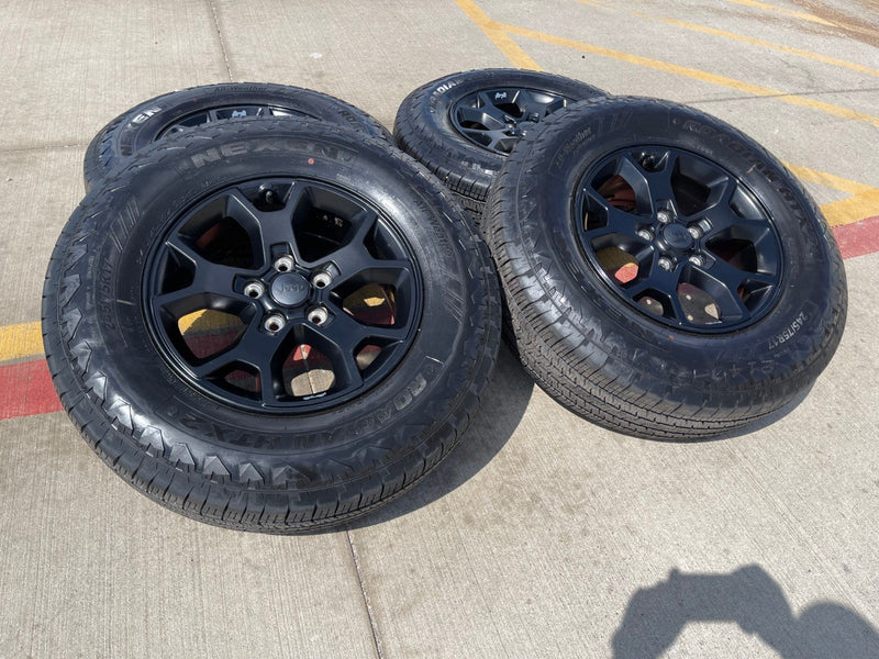 (4) 17" Jeep Wrangler Rubicon OEM 9218 wheels rims black Gladiator NEXEN NEW Texas Truck Tire