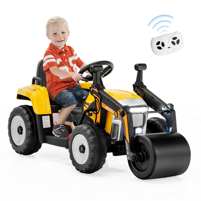 12V Electric Tractor for Kids with Remote Control, Music, and LED Lights - Yellow