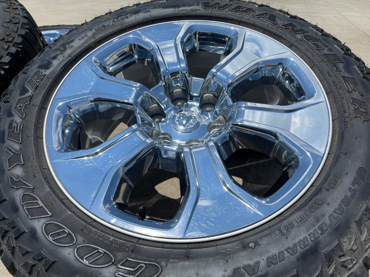 20" Dodge Ram 1500 OEM Laramie CHROME 2679 wheels rims tires GOODYEAR A/T Texas Truck Tire