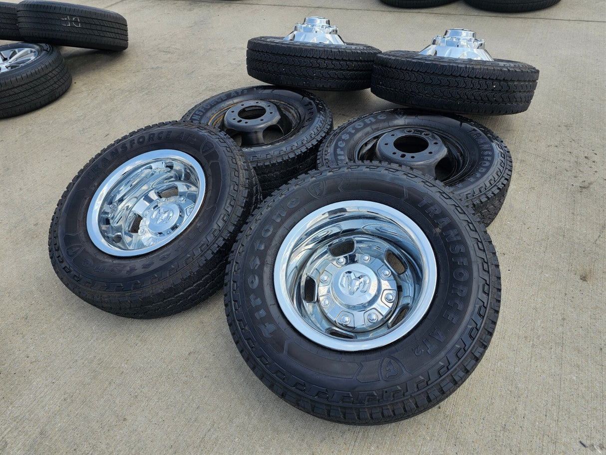 17" Dodge Ram 3500 Dually 8x200 wheels rims 2703 2704 OEM tires FIRESTONE A/T Texas Truck Tire