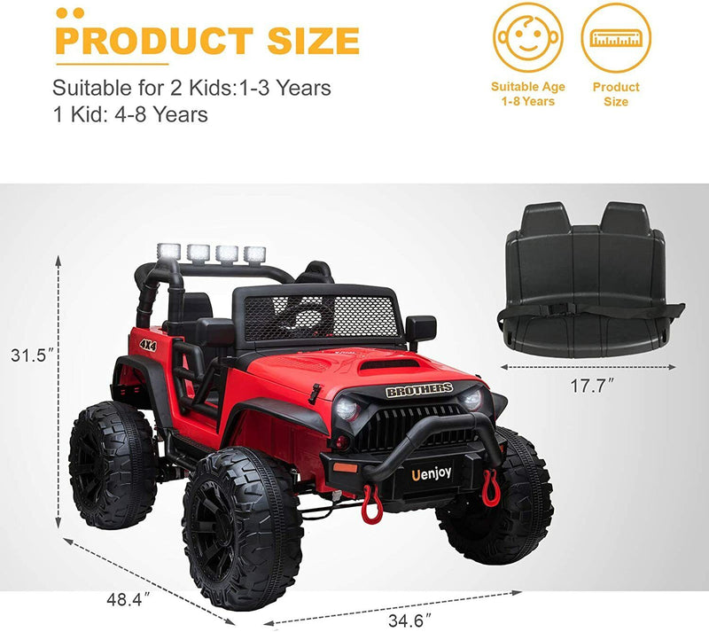 Uenjoy 12V Spacious Children's Electric Ride on Car 2 Seater Sport Utility Vehicle Truck Battery Powered with Remote Control