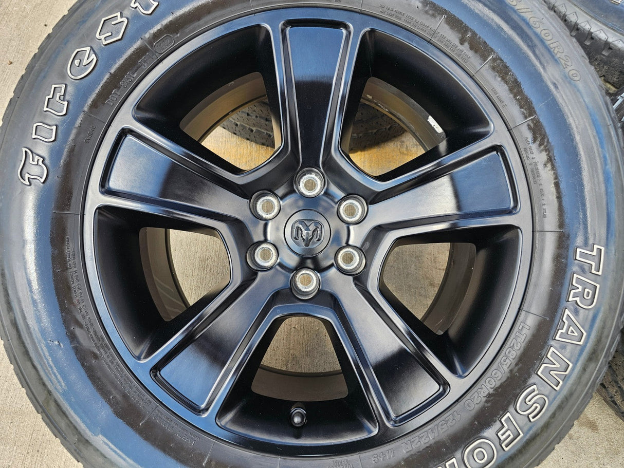 20" Dodge Ram 1500 OEM LIMITED Black 2676 2723 wheels rims FIRESTONE A/T Texas Truck Tire