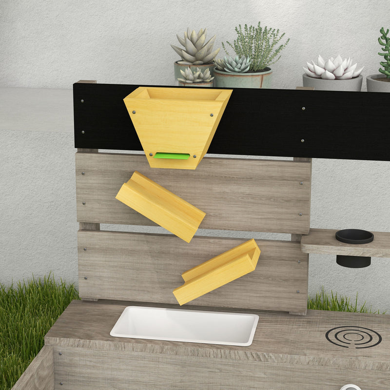 Wooden Sandbox with Liner and Kitchen Sink Design for Ages 3-7 Years Gray