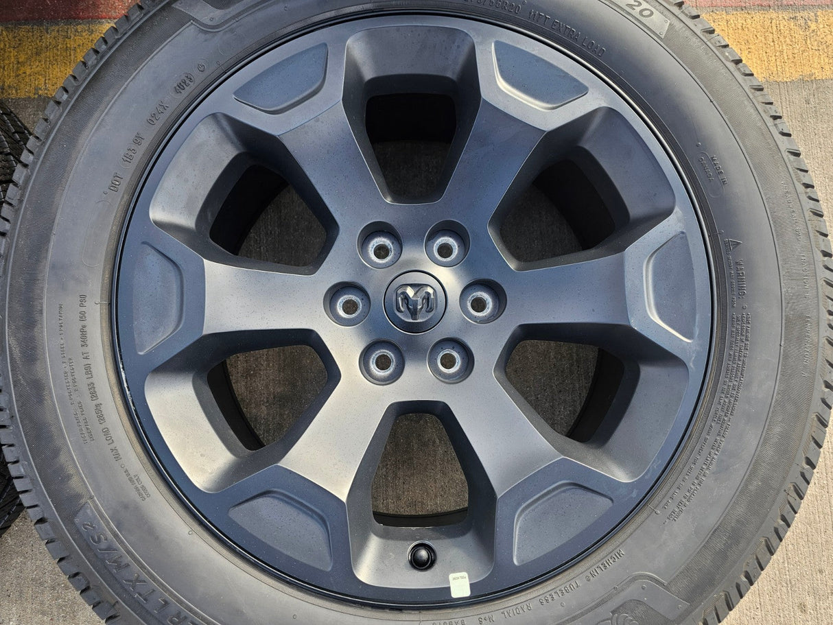20" Dodge Ram 1500 OEM Laramie Black 2680 wheels rims 2024 2025 2026 MICHELIN Texas Truck Tire