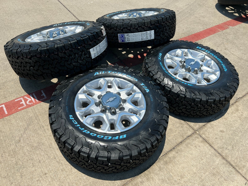 18" Chevy Silverado Trail Boss 2500 3500 OEM 5959 wheels rims NEW BFG KO3 A/T Texas Truck Tire