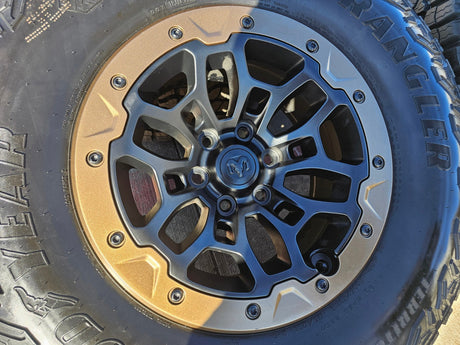 18" Dodge Ram 1500 TRX Beadlock OEM bronze RHO wheels rims 2735 tires NEW 35" Texas Truck Tire