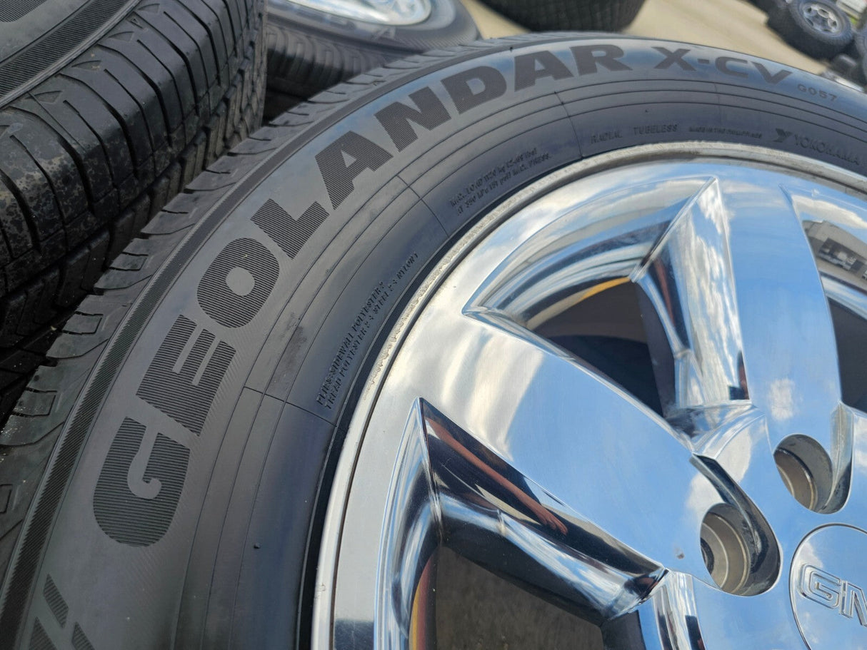 20" GMC Yukon Sierra Chevy Tahoe OEM 5420 CHROME wheels rims YOKOHAMA Texas Truck Tire