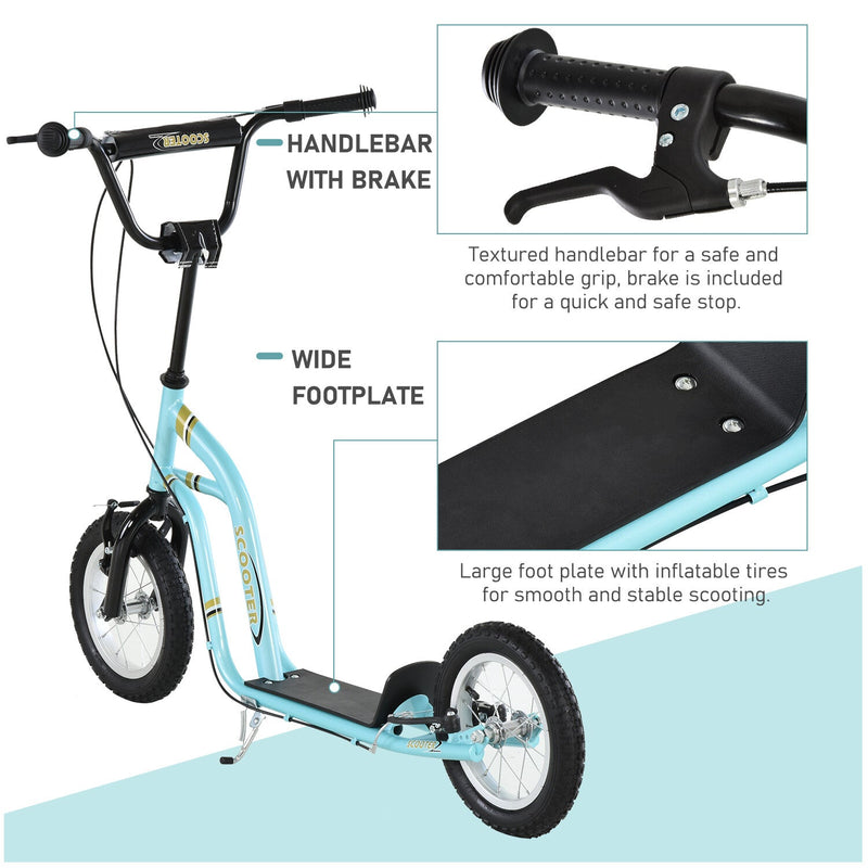 Youth Scooter with Dual Front and Rear Caliper Brakes and 12-Inch Inflatable Front Wheel