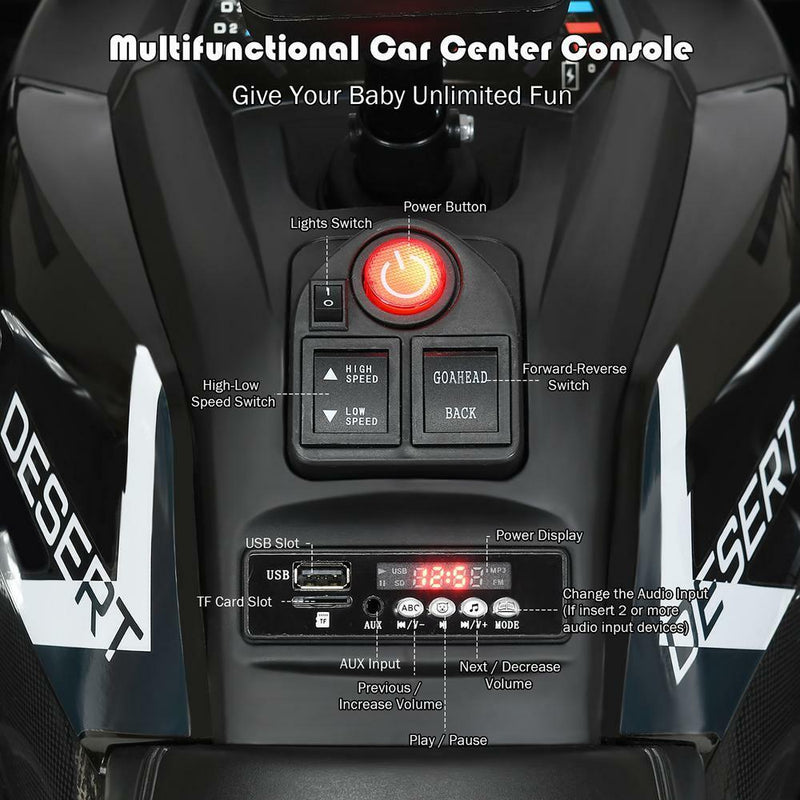 Kids Ride-On Toy Vehicle Quad ATV 14" - Black, MP3 Player, LED Lights - Suitable for 3+ Years