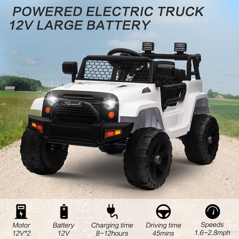12V Kids Ride-On Truck with Remote Control, Power Wheels, and LED Lights
